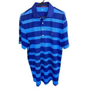 Ralph Lauren RLX Polo Shirt Men's Short Sleeve Striped Blue Large Preppy Prep